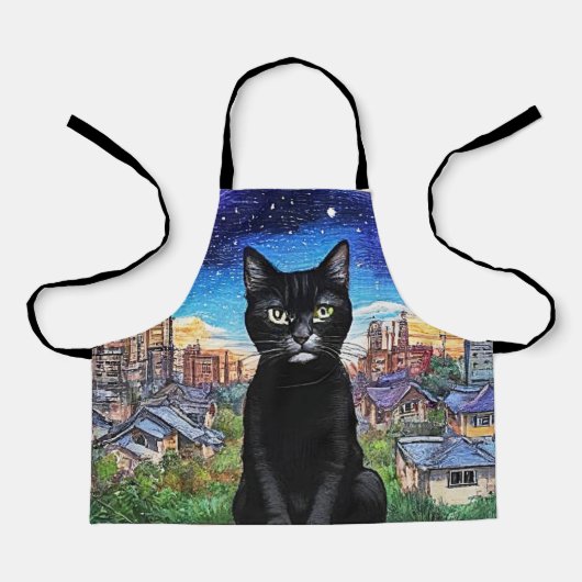Schwarze Katze in der Nacht 1 Schürze (Vorderseite)