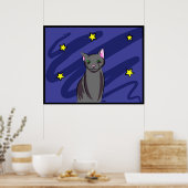 Schwarze Katze in der Nacht Poster (Küche)