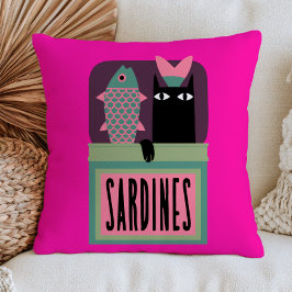 Schwarze Katze in der Sardinenbüchse Lustiger Tier Kissen