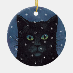 Schwarze Katze in der Schnee-Verzierung Keramik Ornament