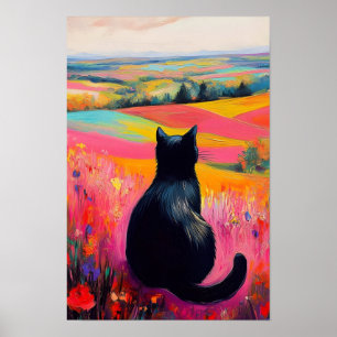 Schwarze Katze in der schönen Natur  Poster
