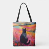 Schwarze Katze in der schönen Natur Tasche (Rückseite)
