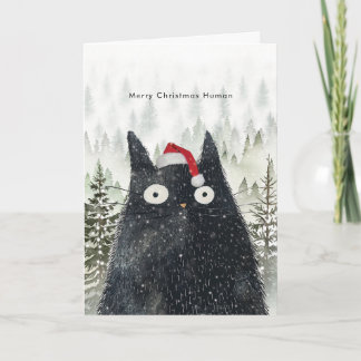 Schwarze Katze in der Weihnachtsmannmütze lustige Karte