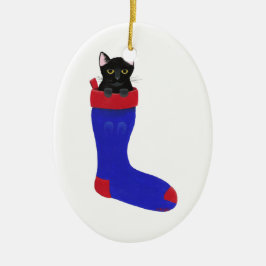 Schwarze Katze in der WeihnachtsStrumpf-Verzierung Keramik Ornament