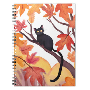 Schwarze Katze in einem Baum Herbst Herbst spook Notizblock