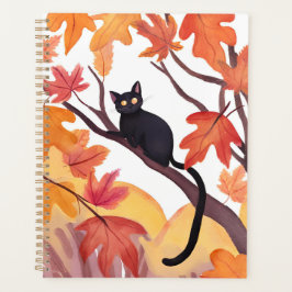 Schwarze Katze in einem Baum | Herbst Herbstlich G Planer