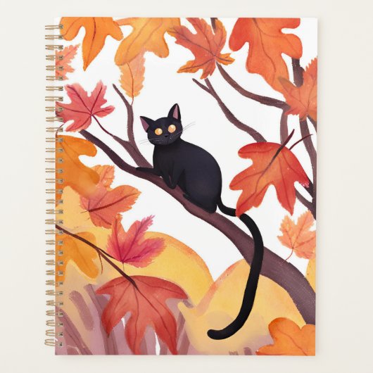 Schwarze Katze in einem Baum | Herbst Herbstlich G Planer (Vorderseite)