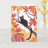 Schwarze Katze in einem Baum | Herbstspöttin Niedl Karte (Gelbe Blume)