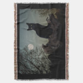 Schwarze Katze in einem Baum vor Vollmond Decke (Vorderseite Vertikal)