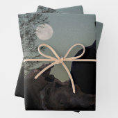 Schwarze Katze in einem Baum vor Vollmond Geschenkpapier Set (Beispiel)