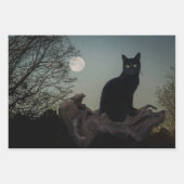 Schwarze Katze in einem Baum vor Vollmond Geschenkpapier Set (Vorderseite 3)