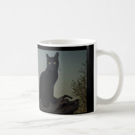 Schwarze Katze in einem Baum vor Vollmond Kaffeetasse