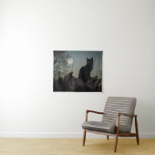 Schwarze Katze in einem Baum vor Vollmond Wandteppich (Beispiel (Horizontal))
