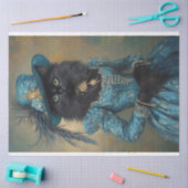 Schwarze Katze in einem blauen Kleiderdekor Seidenpapier (Basteln)