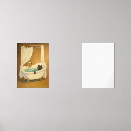 Schwarze Katze in einem Clawfoot Bathtub Art Print Bilderwand Sets (Vorderseite)