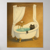 Schwarze Katze in einem Clawfoot Bathtub Art Print Poster (Vorne)