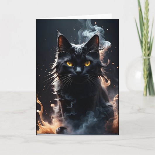 Schwarze Katze in einem Dunst glänzender Smoke-Gru Karte (Vorderseite)