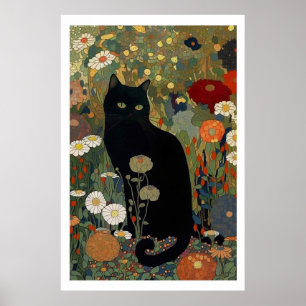 Schwarze Katze in einem Gartenposter Poster