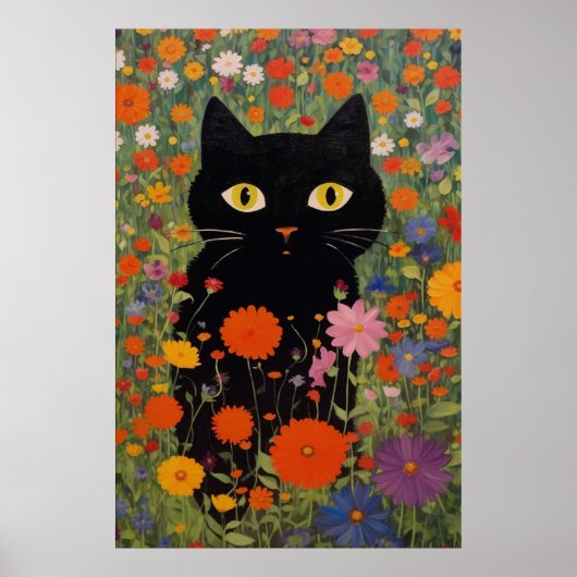Schwarze Katze in einem Gartenposter Poster (Vorne)