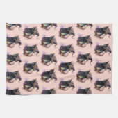 Schwarze Katze in einem Hexenhut Orange Halloween Geschirrtuch (Horizontal)