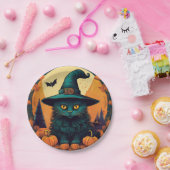 Schwarze Katze in einem Hexenhut Pappteller (Party)