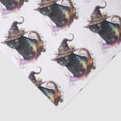 Schwarze Katze in einem Hexenhut Weißes Halloween Seidenpapier (Detail)