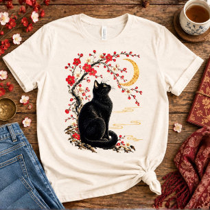 Schwarze Katze in einem japanischen Mondgarten Tri-Blend Shirt