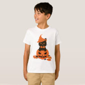 Schwarze Katze in einem Kürbis, Halloween T-Shirt (Vorne ganz)