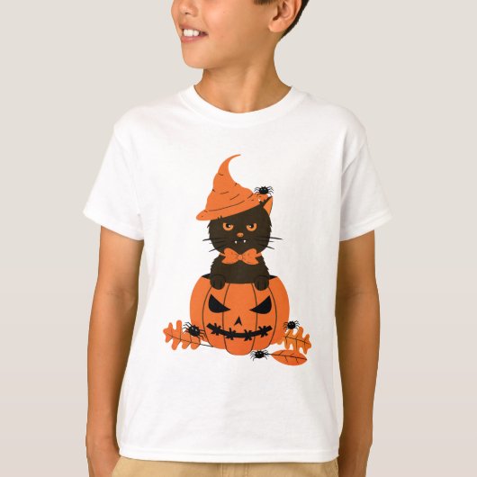 Schwarze Katze in einem Kürbis, Halloween T-Shirt (Vorderseite)