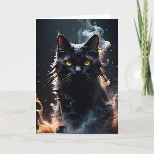 Schwarze Katze in einem Rauchnebel Leere Begrüßung Karte