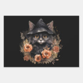 Schwarze Katze in einem Schwarzen Hexenhut Hallowe Geschenkpapier Set (Vorderseite 2)