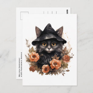 Schwarze Katze in einem Schwarzen Hexenhut Hallowe Postkarte