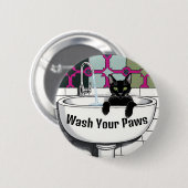 Schwarze Katze in einem Sink, Waschraum, Pfoten wa Button (Vorne & Hinten)