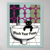 Schwarze Katze in einem Sink, Waschraum, Pfoten wa Poster (Vorne)