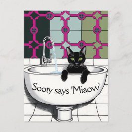 Schwarze Katze in einem Sink, Waschraum, Pfoten wa Postkarte