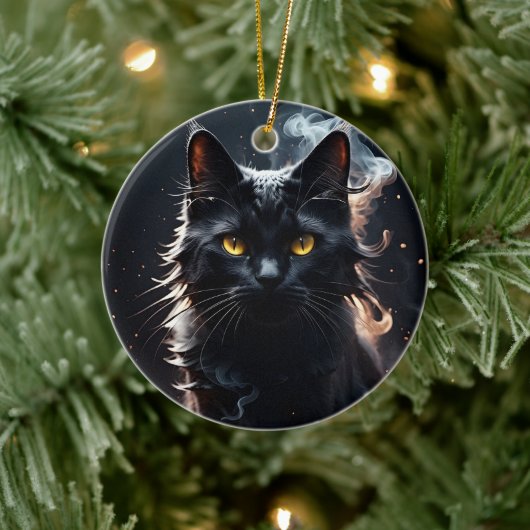 Schwarze Katze in einem Sumpf des Rauchens Mystifi Keramik Ornament (Baum)