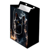 Schwarze Katze in einem Sumpf des Rauchens Mystifi Mittlere Geschenktüte (Vorderseite Schrägansicht)