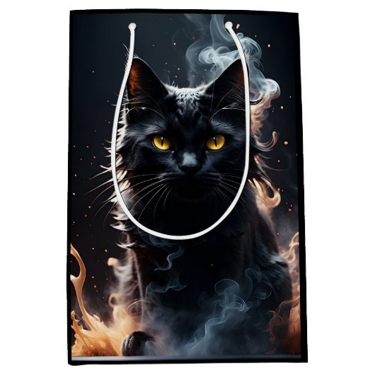 Schwarze Katze in einem Sumpf des Rauchens Mystifi Mittlere Geschenktüte (Vorderseite)