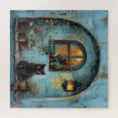 Schwarze Katze in einer blauen Alcove Puzzle (Horizontal)