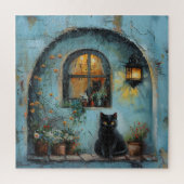 Schwarze Katze in einer blauen Alcove Puzzle (Vertikal)