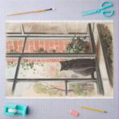 Schwarze Katze in einer Fensterfarbe Seidenpapier (Basteln)