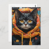 Schwarze Katze in einer Jacke Postkarte (Vorne/Hinten)