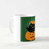 Schwarze Katze in einer Kürbis-Tasse Kaffeetasse (Vorderseite Links)