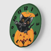 Schwarze Katze in einer Kürbis-Uhr Große Wanduhr (Winkel)