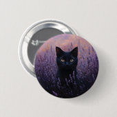 Schwarze Katze in einer Lavenderfelddarstellung Button (Vorne & Hinten)