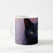 Schwarze Katze in einer Lavenderfelddarstellung Kaffeetasse (Vorderseite Links)