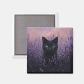 Schwarze Katze in einer Lavenderfelddarstellung Magnet (Vorderseite/Rückseite)