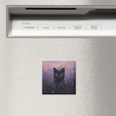 Schwarze Katze in einer Lavenderfelddarstellung Magnet (In Situ (Geschirrspüler))