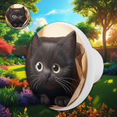 Schwarze Katze in einer Papiertasche Keramikknauf