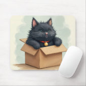 Schwarze Katze in einer Schachtel Mousepad (Mit Mouse)